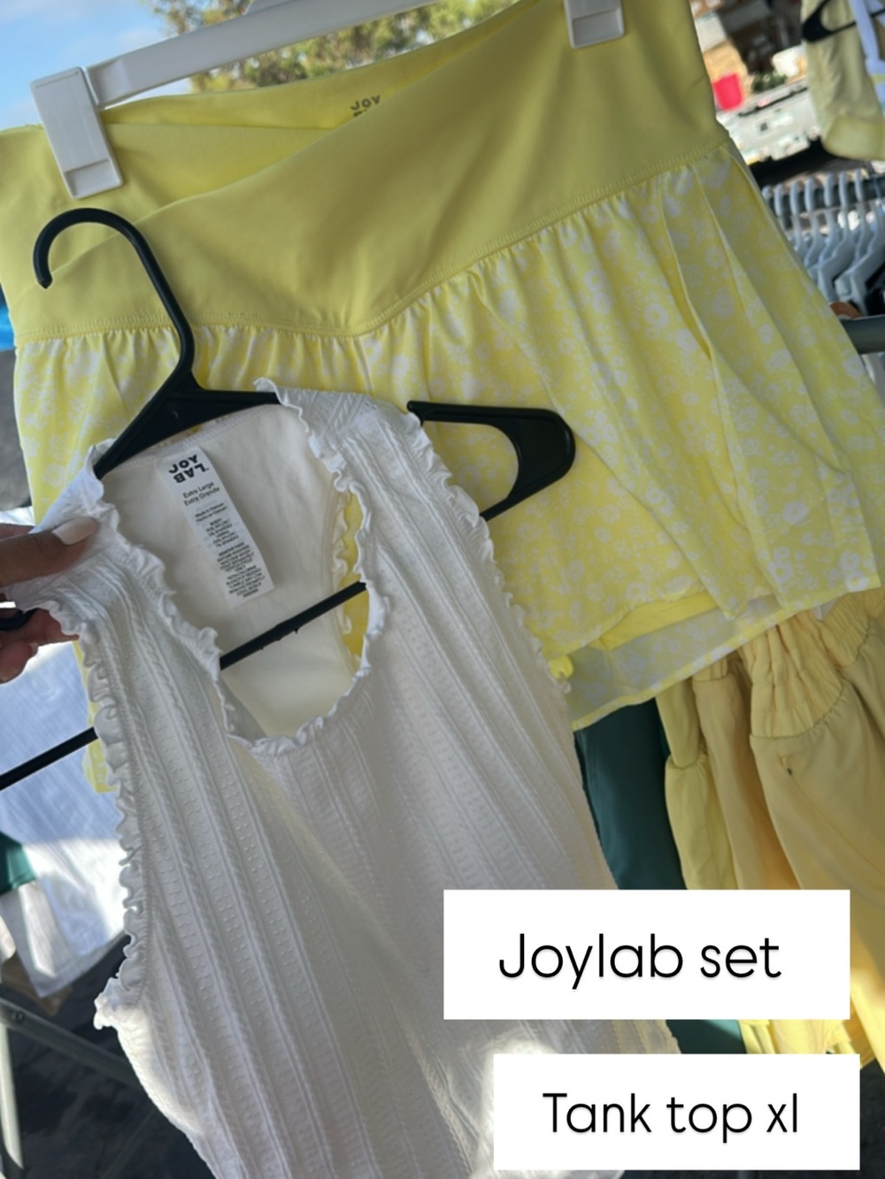 JoyLab White Ribbed Tank xl & Yellow Floral shorts large